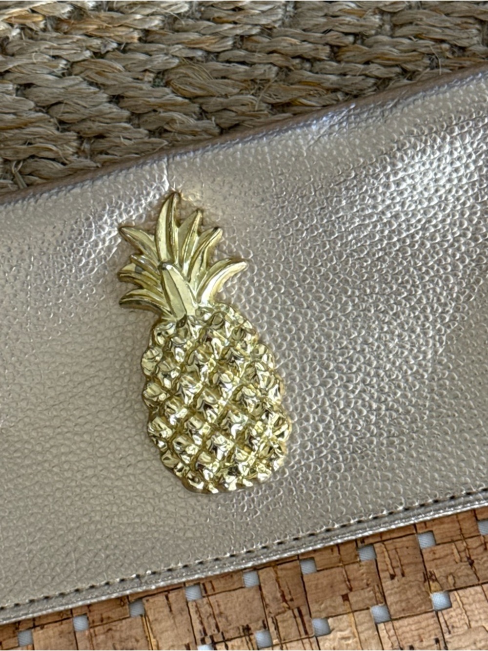 Neutral Cork & Gold Pineapple Clutch - Women's Envelope Bag - Picture 2 of 9